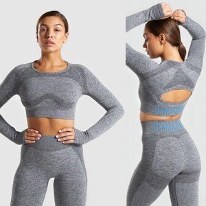 Gymshark Heathered Gray Cutout Back Flex Long Sleeve Crop Top